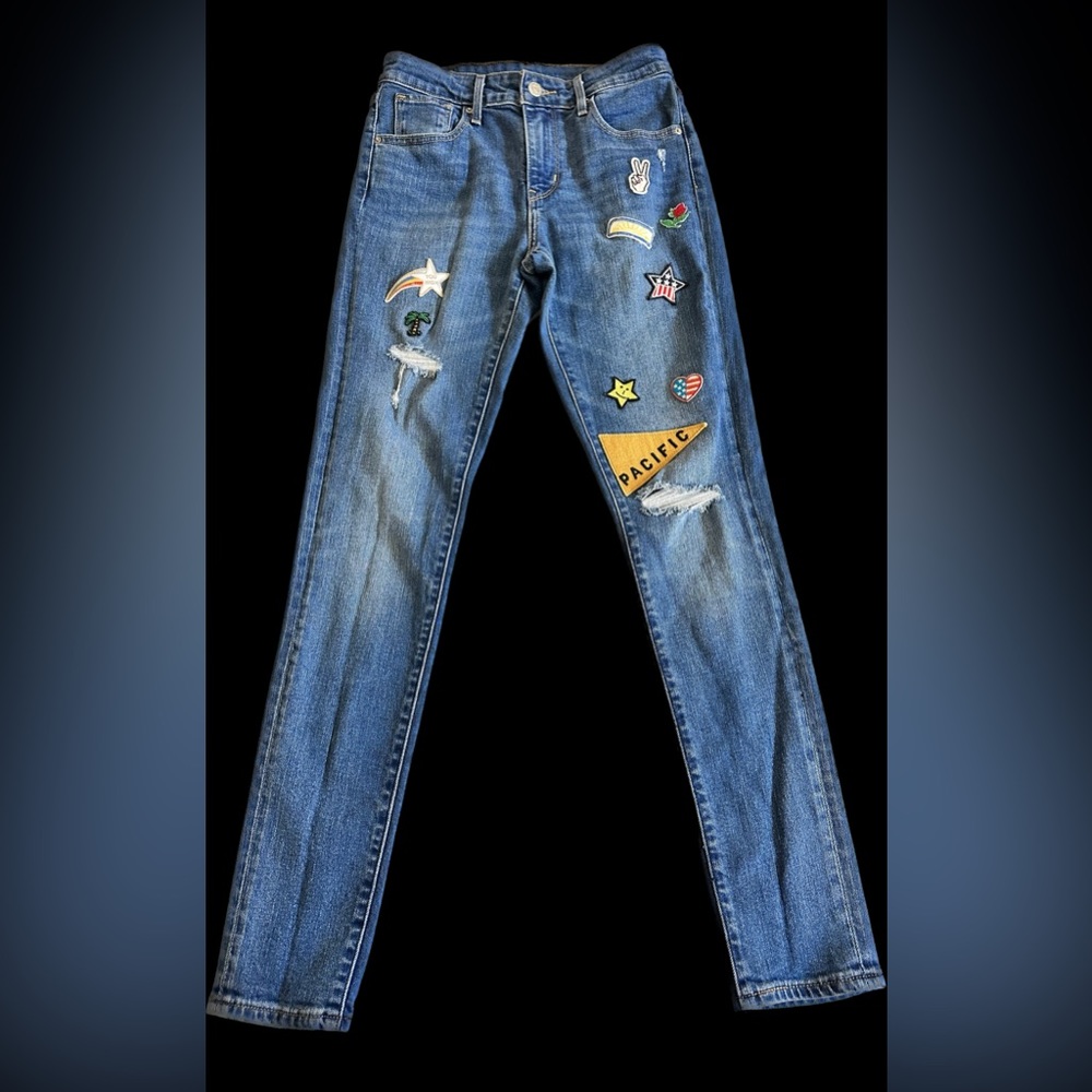 Levi's High Waist Patch Skinny Jeans. Size W26 L30 - Picture 4 of 12